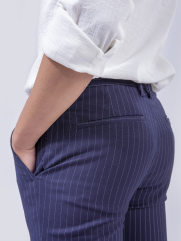 Quần Tây Kẻ Sọc Form Slim-Cropped QT150 Màu Xanh Đen