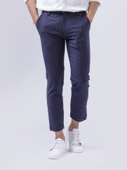 Quần Tây Kẻ Sọc Form Slim-Cropped QT150 Màu Xanh Đen