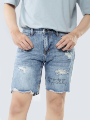 Quần Short Jean Rách Cắt Lai In Chữ QS196 Màu Xanh Biển 