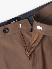 Quần Tây Trơn Vải Rayon Ít Nhăn Thêu 4MEN Premium Form Slimfit QT031 Màu Nâu