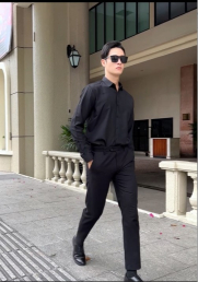 Áo Sơ Mi Trơn Tay Dài SM088 Màu Đen