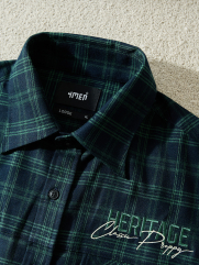 Áo Overshirt Vải Caro Flannel Thêu Heritage Form Loose SM166 Caro Xanh Lá