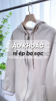 Áo Hoodie Phối Bo Sọc Thêu Logo Sọc Ở Cổ Tay Form Regular AH007 Màu Be