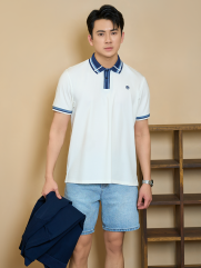Áo Polo Rayon In Logo Tròn 4M Form Regular PO160 Màu Trắng