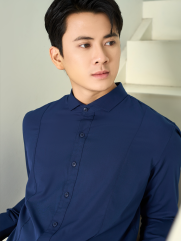 Áo Sơ Mi Diễu Ly Hạn Chế Nhăn Wrinkle X Thêu Peakhour Form Slimfit SM182 Màu Xanh Đen
