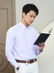 Áo Sơ Mi Sọc Hạn Chế Nhăn Wrinkle X Thêu M Ở Túi Form Slimfit SM174 Sọc Tím