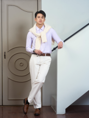 Áo Sơ Mi Sọc Hạn Chế Nhăn Wrinkle X Thêu M Ở Túi Form Slimfit SM174 Sọc Tím