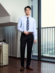 Áo Sơ Mi Sọc Hạn Chế Nhăn Wrinkle X Thêu M Ở Túi Form Slimfit SM174 Sọc Xanh Biển