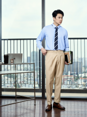 Áo Sơ Mi Trơn Hạn Chế Nhăn Wrinkle X Thêu Peakhour Form Slimfit SM181 Màu Xanh Biển