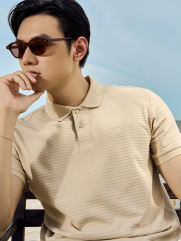 Áo Polo Gân Thêu Chữ Pelagos Form Regular PO155 Màu Be Nhạt