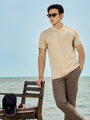 Áo Polo Gân Thêu Chữ Pelagos Form Regular PO155 Màu Be Nhạt