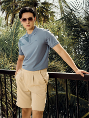 Áo Polo Rayon In Logo Bánh Lái Form Regular PO165 Màu Xanh Đá