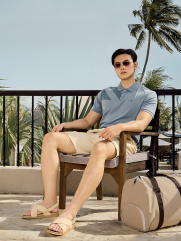 Áo Polo Rayon In Logo Bánh Lái Form Regular PO165 Màu Xanh Đá