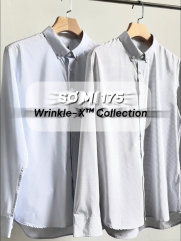 Áo Sơ Mi Caro Hạn Chế Nhăn Wrinkle X Thêu Logo M Ở Ngực Form Slimfit SM175 Caro Xanh Biển