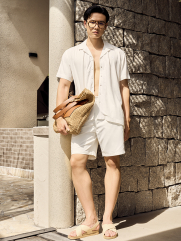 Áo Sơ Mi Linen Trắng Thêu Hình Mỏ Neo 4M Form Regular SM184 Màu Trắng