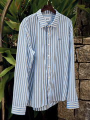 Áo Sơ Mi Oxford Sọc Xanh Thêu Bánh Lái Form Tailored SM183 Sọc Xanh Biển