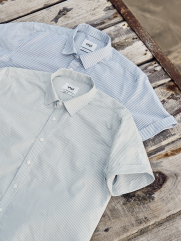 Áo Sơ Mi Oxford Thêu Hình Mỏ Neo 4M Form Regular SM185 Sọc Xanh Biển