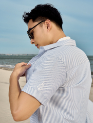 Áo Sơ Mi Oxford Thêu Hình Mỏ Neo 4M Form Regular SM185 Sọc Xanh