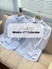 Áo Sơ Mi Sọc Hạn Chế Nhăn Wrinkle X Thêu Chữ M Form Tailored SM177 Sọc Xanh Biển