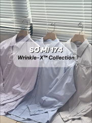 Áo Sơ Mi Sọc Hạn Chế Nhăn Wrinkle X Thêu M Ở Túi Form Slimfit SM174 Sọc Tím