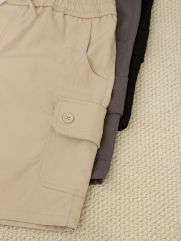 Quần Short Kaki Trang Trí Đường Diễu 2 Bên Túi Hộp Form Straight QS073 Màu Be Đậm