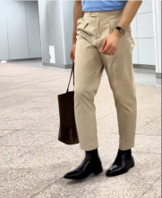 Quần Tây Sidetab Gắn Dây 3 Sọc Form Slimfit QT065 Màu Be