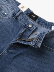 Quần Short Jean Trơn Form Regular QS076 Màu Xanh Biển Đậm