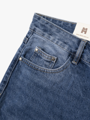 Quần Short Jean Trơn Form Regular QS076 Màu Xanh Biển Đậm