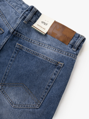 Quần Short Jean Trơn Form Regular QS076 Màu Xanh Biển Đậm
