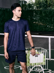 Áo Thun Thể Thao Cổ Phối 2 Màu Form Regular AT176 Màu Xanh Đen