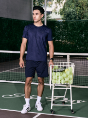 Áo Thun Thể Thao Cổ Phối 2 Màu Form Regular AT176 Màu Xanh Đen