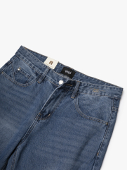 Quần Jean Rã Diễu Thêu Chữ Just Breath Form Straight QJ119 Màu Xanh Biển Đậm