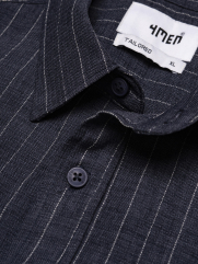 Áo Sơ Mi Sọc Tay Ngắn Thêu Logo M Form Regular SM198 Màu Sọc Xanh Đen