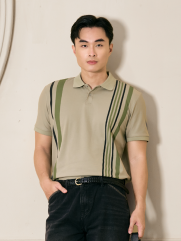 Áo Polo Cá Sấu In Sọc 2 Bên Form Regular PO178 Màu Rêu