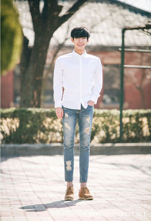 Cách mặc quần jean nam rách đẹp