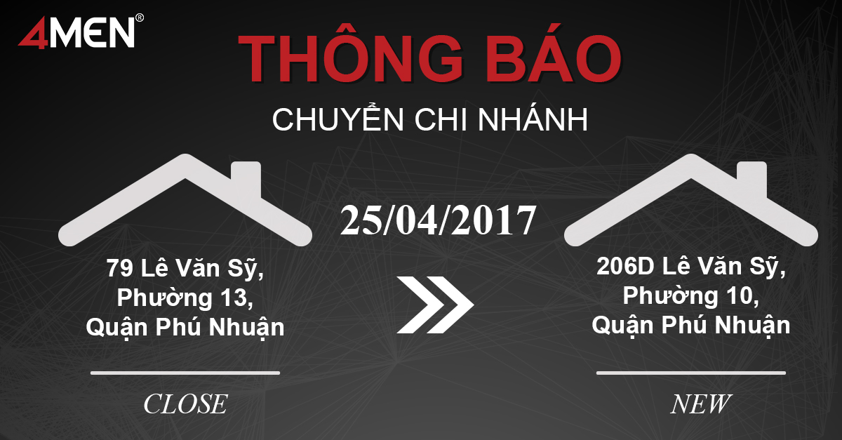 Thông báo chuyển Chi nhánh 4MEN 79 Lê Văn Sỹ