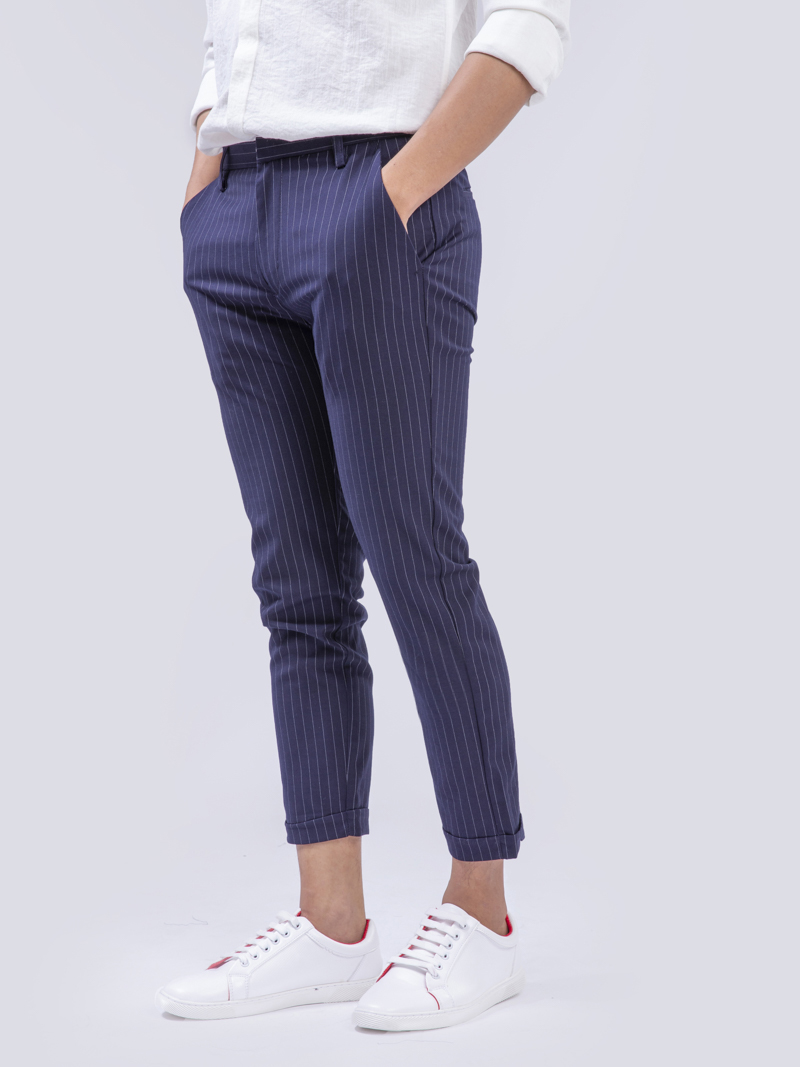 Quần Tây Kẻ Sọc Form Slim-Cropped QT150 Màu Xanh Đen