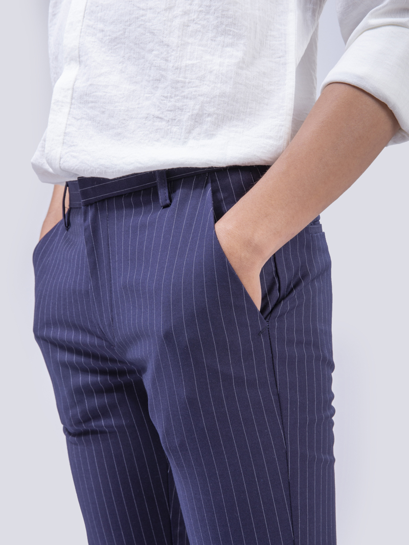 Quần Tây Kẻ Sọc Form Slim-Cropped QT150 Màu Xanh Đen