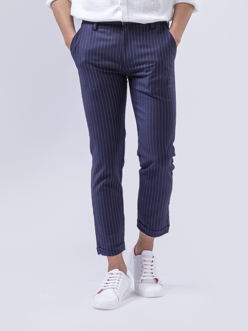 Quần Tây Kẻ Sọc Form Slim-Cropped QT150 Màu Xanh Đen