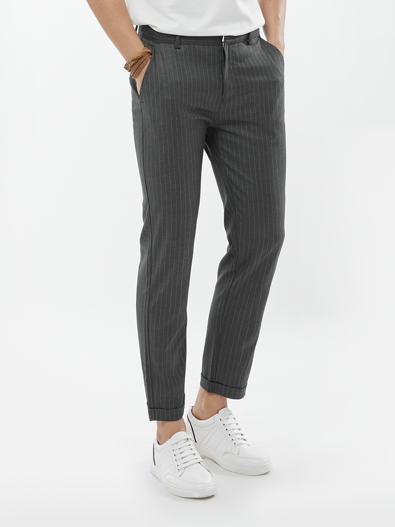Quần Tây Kẻ Sọc Form Slim-Cropped QT150 Màu Xám Chuột Đậm
