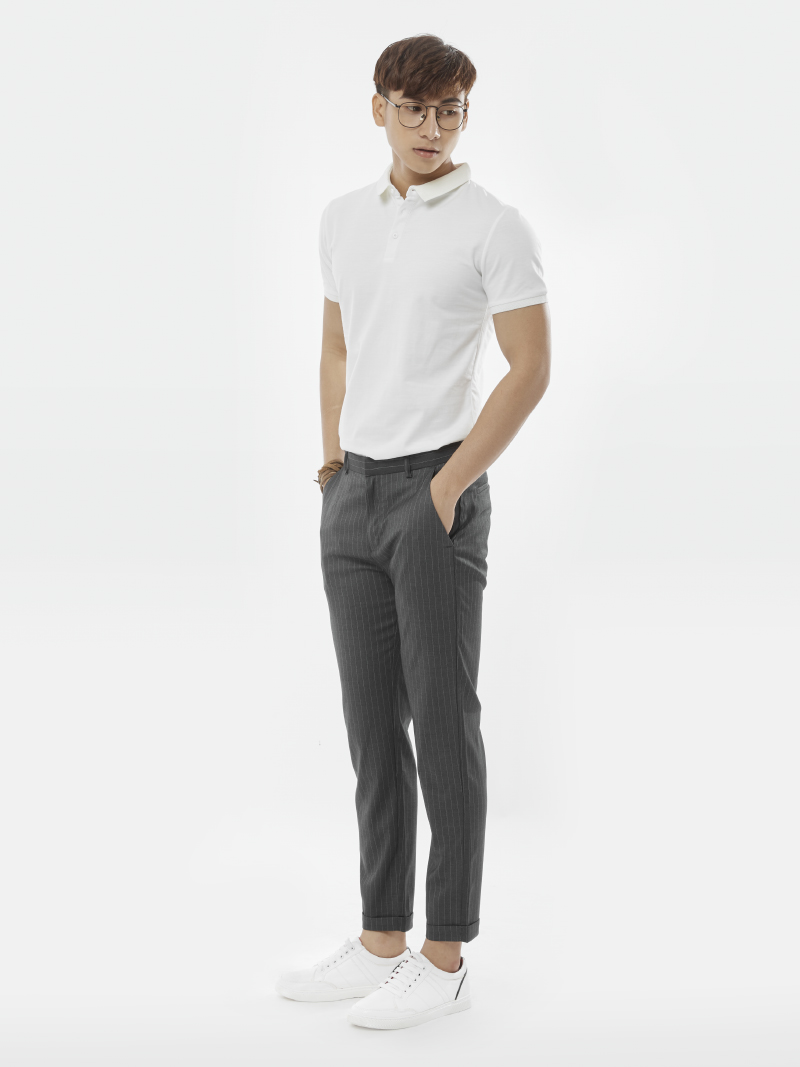 Quần Tây Kẻ Sọc Form Slim-Cropped QT150 Màu Xám Chuột Đậm