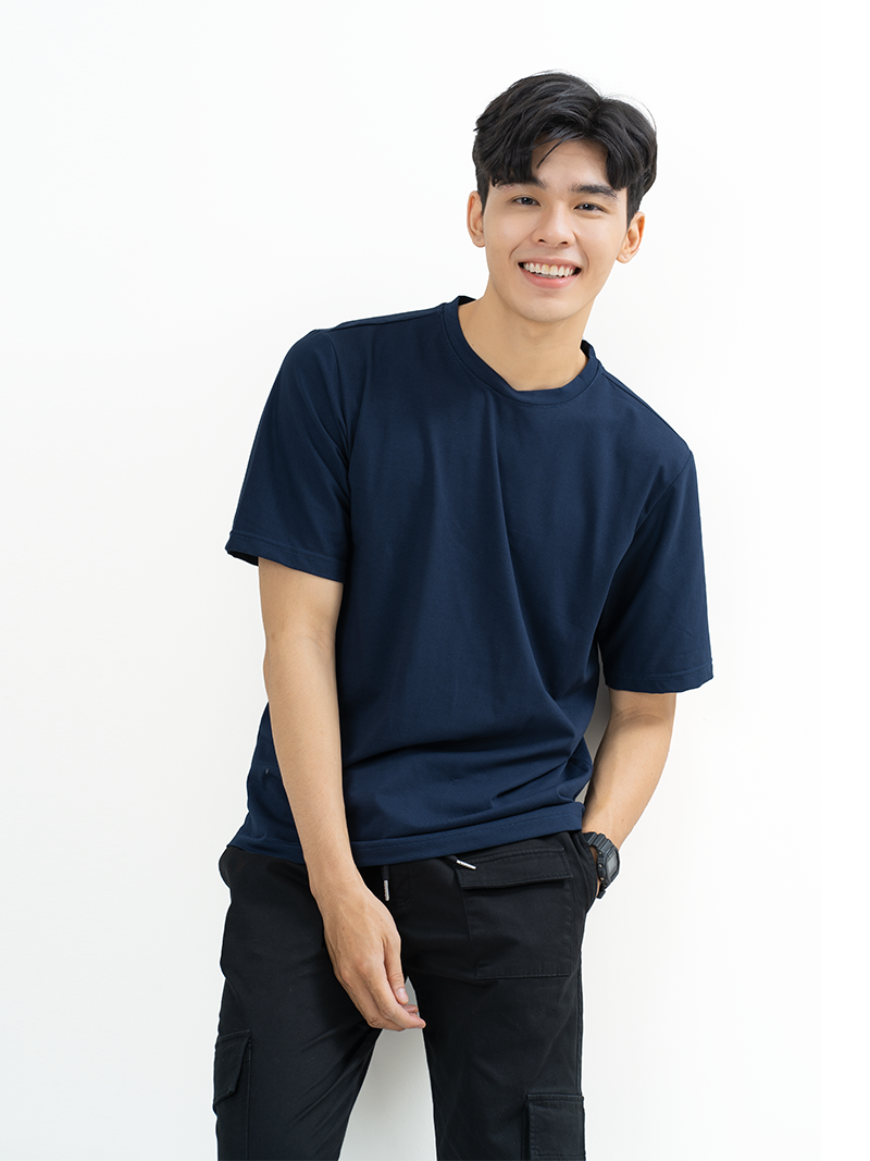 Áo Thun Trơn Căn Bản Form Regular AT017 Màu Xanh Đen