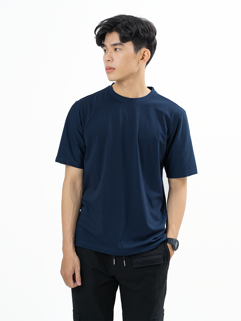 Áo Thun Trơn Căn Bản Form Regular AT017 Màu Xanh Đen