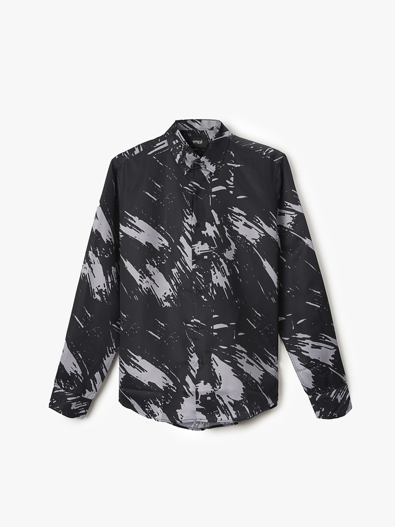 Áo Sơ Mi In Họa Tiết SM083 Màu Đen