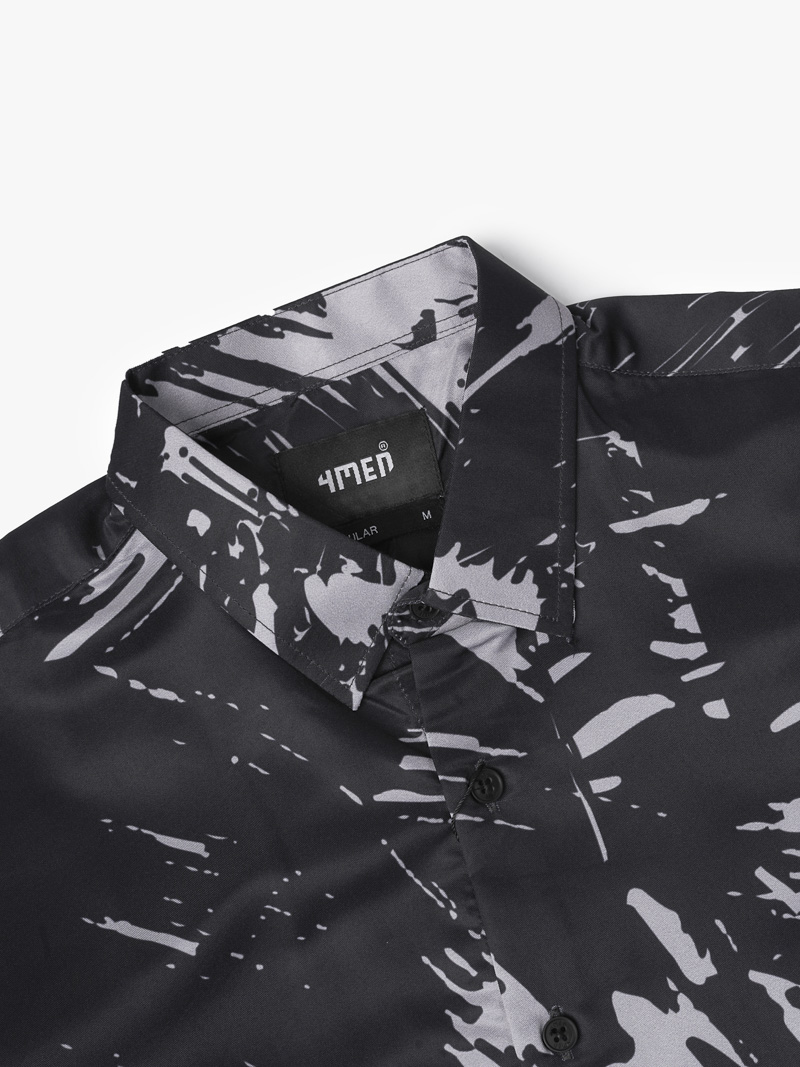 Áo Sơ Mi In Họa Tiết SM083 Màu Đen