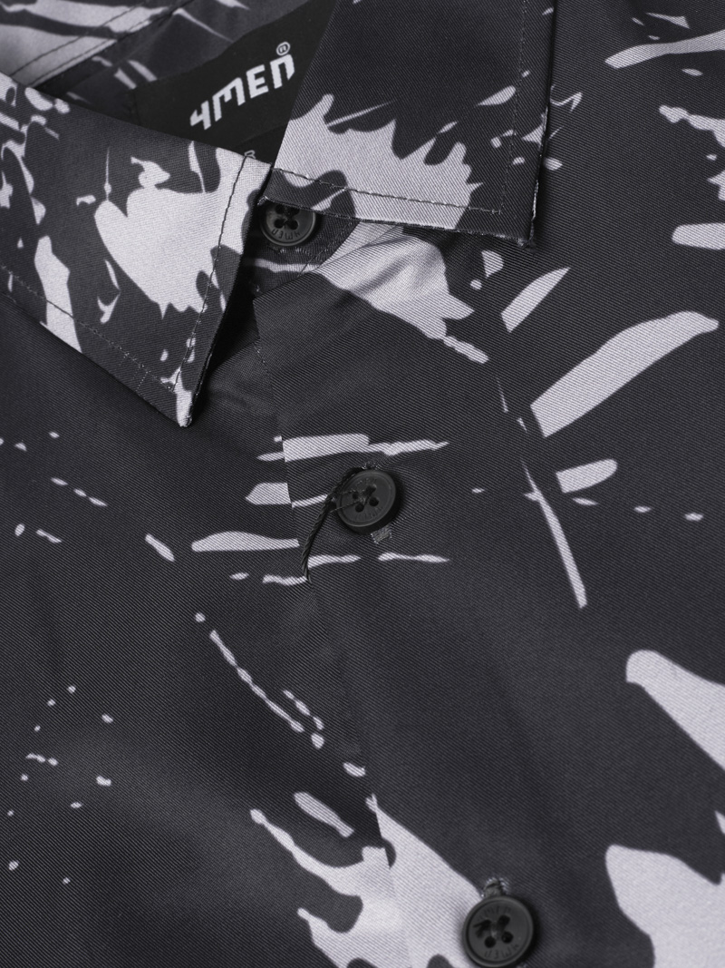 Áo Sơ Mi In Họa Tiết SM083 Màu Đen