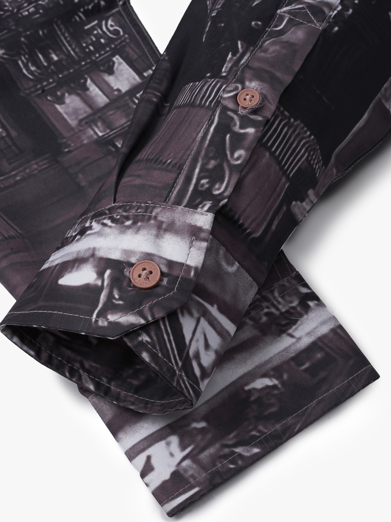 Áo Sơ Mi In Họa Tiết SM084 Màu Đen