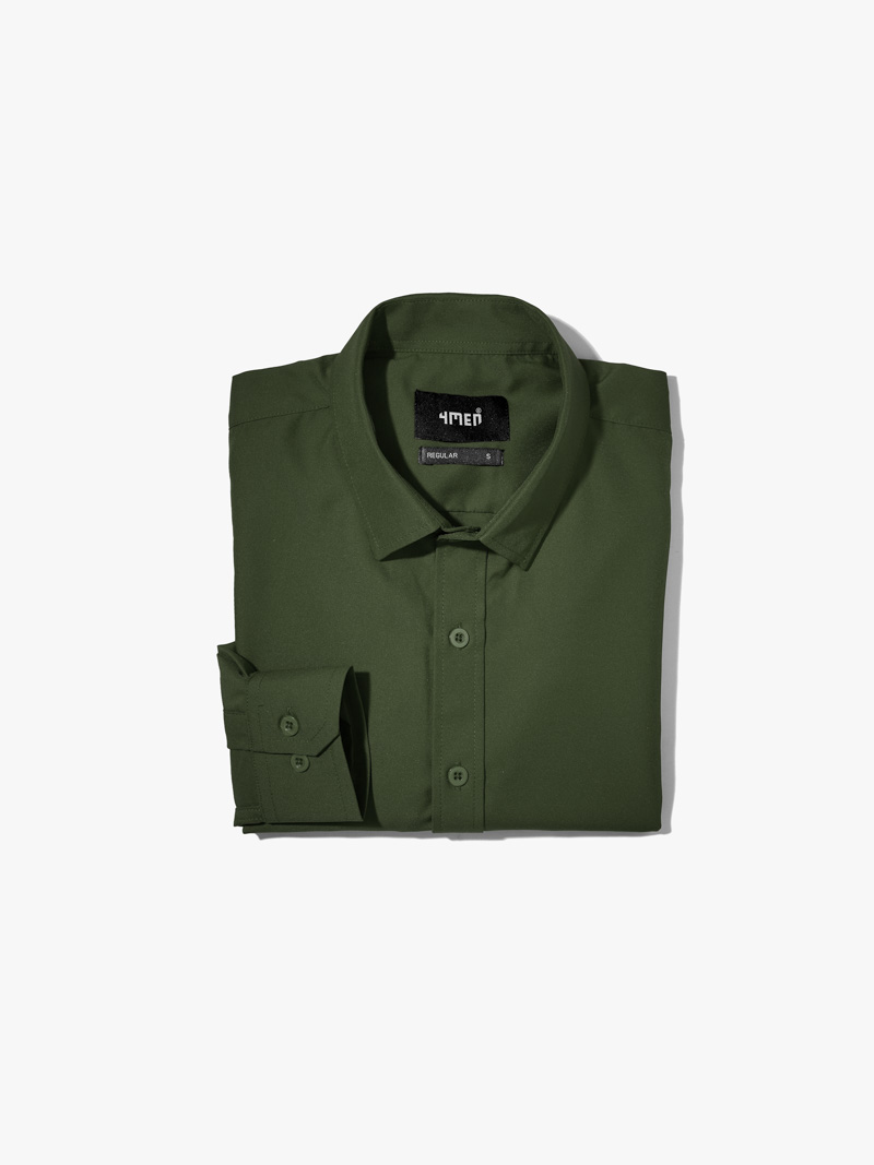 Áo Sơ Mi Trơn Tay Dài SM088 Màu Rêu