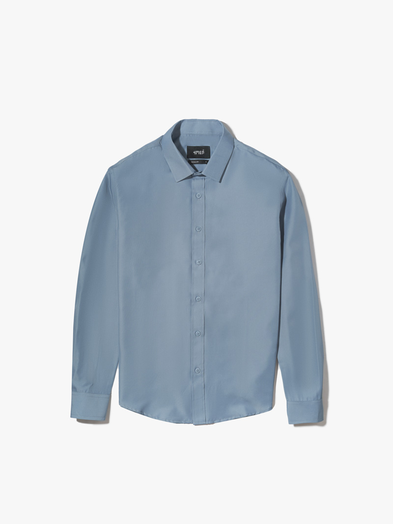 Áo Sơ Mi Trơn Tay Dài SM088 Màu Xanh Đá