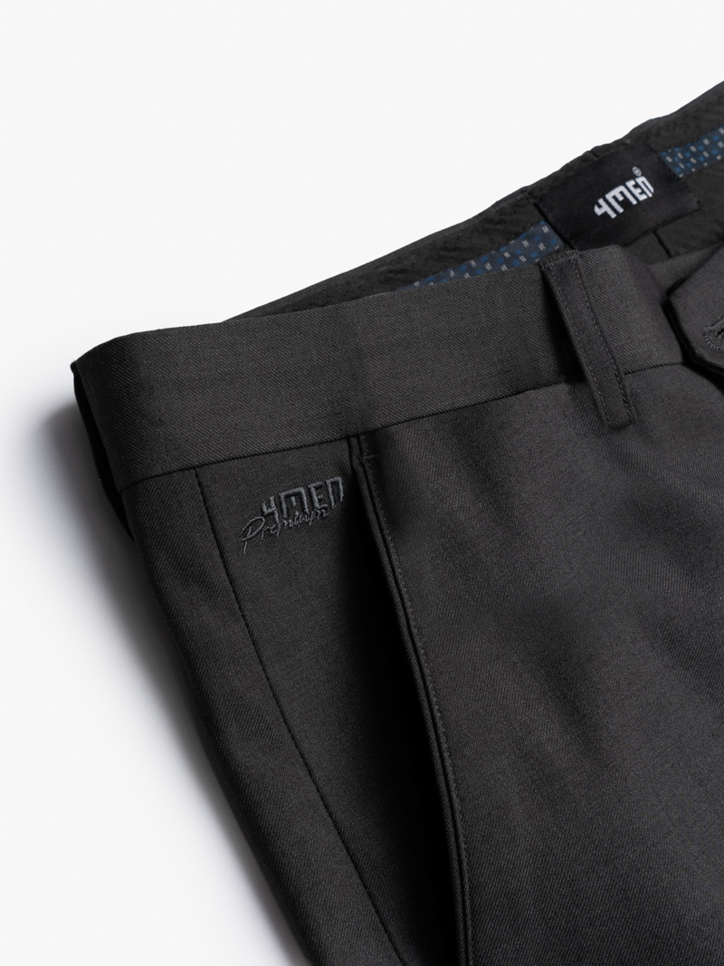 Quần Tây Trơn Vải Rayon Ít Nhăn Thêu 4MEN Premium Form Slimfit QT031 Màu Xám Đậm